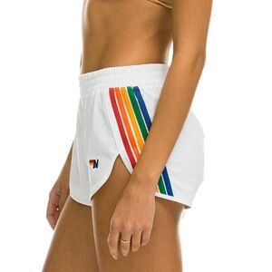 Women's White Rainbow Stripe Aviator Nation Shorts